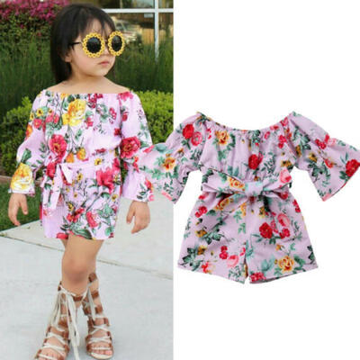 

US Kids Baby Girl Off shoulder Floral Romper Jumpsuits Trousers Outfit Clothes
