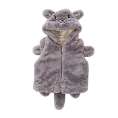 

Winter Kids Girls Thick Waistcoat Cute Bear Ears Solid Zipper Hooded Waistcoats Coats Outwears