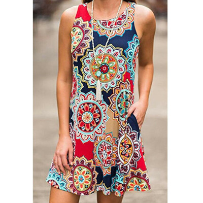 

Women Lady Tank Top Mini Dress Floral Summer Casual Prom Party Loose Tunic Shirt