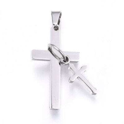 

304 Stainless Steel Pendants Cross Stainless Steel Color 32x18x9mm Hole 8x4mm