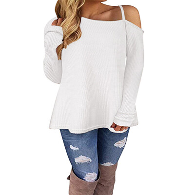 

Autumn Women Long Sleeve T-shirt Cold Shoulder Solid Color Autumn Ladies Knitted Tee Split Tunic Tops tshirt
