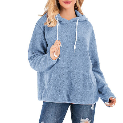 

Gobestart Womens Casual Winter Warm Long Sleeve Solid Color Hooded Plush Sweatshirt