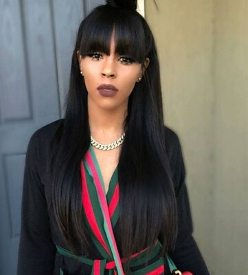 

Natural Color Full Lace Human Hair Wigs With Bang For Black Woman Brazilian Remy Lace Front Wigs Pre Plucked With baby Hair