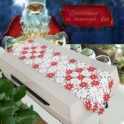 

175X38CM Christmas Decor Tablecloth Printed Embroidered Christmas Table Runners Elegant Table Flag for Home New Year Decoration