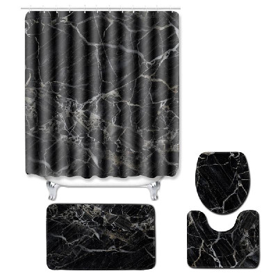 

4pcsset Water-resistant Shower Curtain & Lid Toilet Cover Pedestal Rug Non-slip Bath Mat Bathroom Decoration Accessories