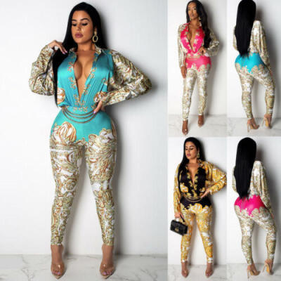 

Women Casual Long Sleeve Bodycon Romper Jumpsuit Club Tights Bodysuit Long Pants