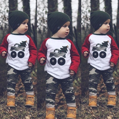 

Toddler Kid Baby Boy girl Long Sleeve T-ShirtCamouflage Pant Clothes Outfits Set Hot