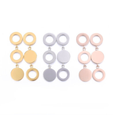 

304 Stainless Steel Dangle Stud Earrings Mixed Color 38x10x1mm Pin 08mm