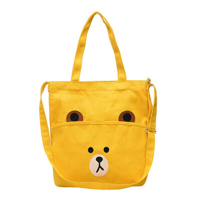 

Cute Bear Print Canvas Shopping Totes Women Shoulder Messenger Handbags