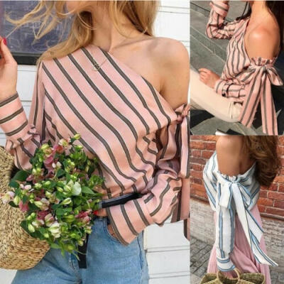 

UK New Women Long Sleeve Striped Loose T Shirts Ladies Casual Blouse Tops Shirt