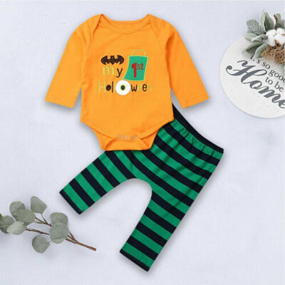 

US Toddler Baby Boys Halloween Long Sleeve Stripe Romper Jumpsuit Outfit Clothes