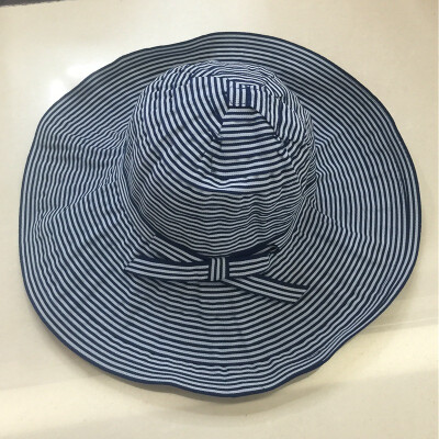 

South Korean student striped fisherman hat basin hat men&women Korean bow casual personality day sun-proof sun hat