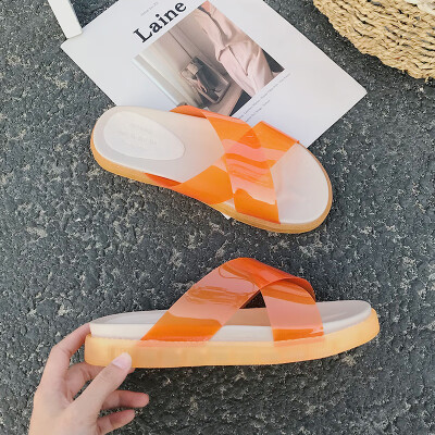 

Jelly slippers women wear feet wide cute students Joker Korean fashion net red thick 2019 new sandals tide