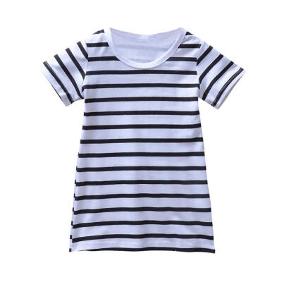 

Casual Family Matching Clothes Kids Short Sleeve O-Neck Girls Stripe Dress