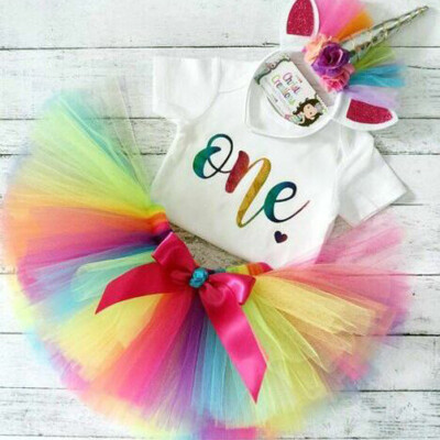 

Toddler Newborn Baby Girls 1st Birthday Romper Bodysuit Tutu Skirt Dress Outfits Set