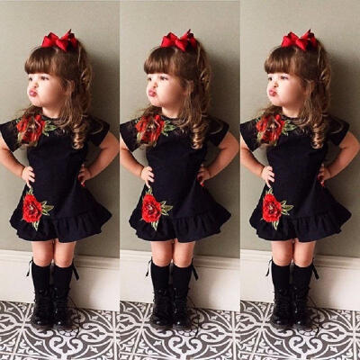 

Toddler Kids Infant Baby Girls 3D Flower Summer Party Dress Sundress Clothes 0-4Y