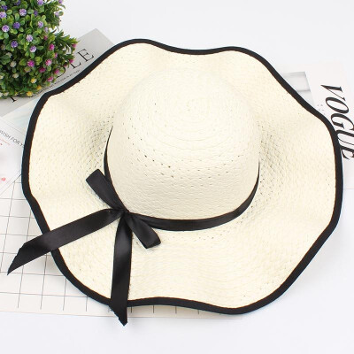 

Women Sun Straw Hat Bowknot Large Wide Brim Floppy Casual Summer Beach Cap Seaside Holiday Hat