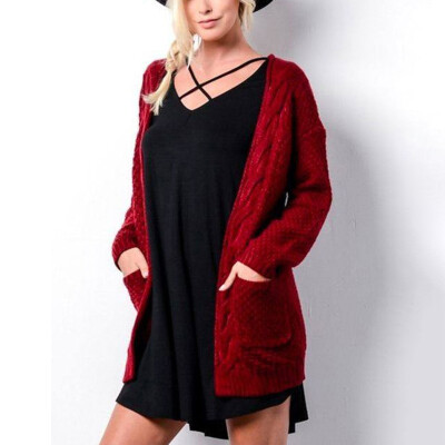 

Autumn&Winter Womens Knit Cardigan Coat Loose Casual Pocket Warm Sweater Coat