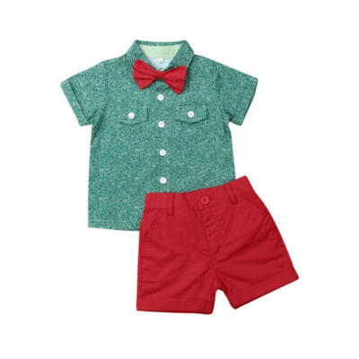 

US Toddler Kids Baby Boy Summer Bowtie Tops Dress Shirt Pants Shorts Outfits Set