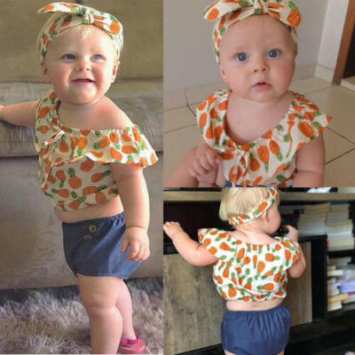 

Pineapple Toddler Kids Baby Girls Ruffle Tops T Shirt Shorts Outfits Set Clothes