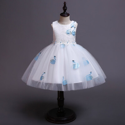 

Kid Child Girl Sleeveless Animal Swan Embroidered Princess Prom Dress Clothes