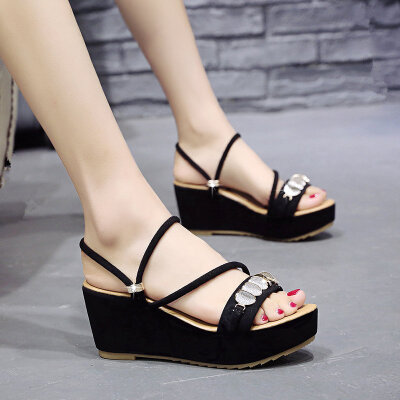 

Wedge Sandals Women Sanded Skin Korean Summer Sexy Joker Fairy Wind Slippers Thick Bottom High-heeled Shoes