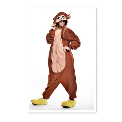 

Cartoon pajamas coffee monkey role playing flannel pajamas unisex adult animal pajamas women winter pajamas