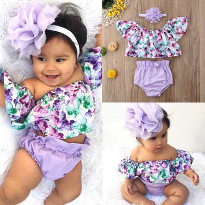 

Newborn Baby Girl Clothes Off Shoulder Floral Tops Shorts Headband Outfit Set