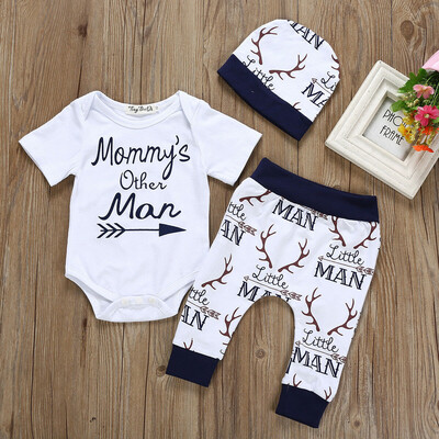 

3Pcs Newborn Baby Boy Infant Cotton Outfits Clothes Set Tops Romper Pants Hat