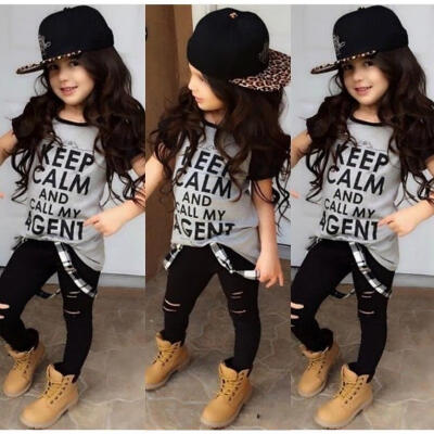 

Fashion Kids Girls Clothes Short Sleeve T-shirt Tops Leggings Pants Outfits 2-7T