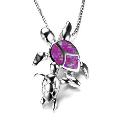 

925 Silver Mom And Baby Turtle Opal Necklace Romantic European And American Personality Turtle Opel Crystal Necklace