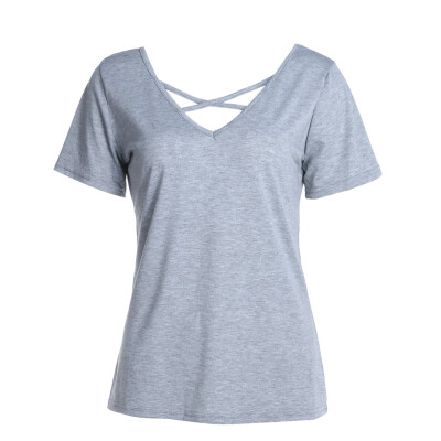 

Women Top Short Sleeve V Neck Bandage T Shirt Casual Sexy Shirt Blouse