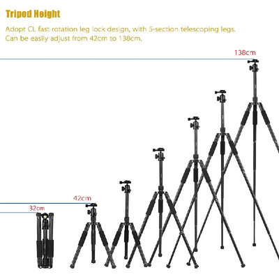 

YUNTENG VCT-190 Professional Portable Aluminum Camera Tripod Also As Monopod with Ball Head 5 Sections Max Load 25kg for Canon N