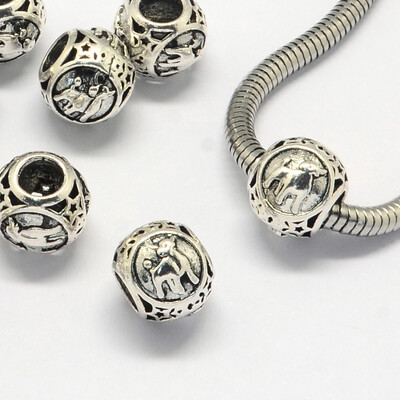 

Alloy European Beads Large Hole Rondelle Beads with ConstellationZodiac Sign Antique Silver Taurus 105x9mm Hole 45mm
