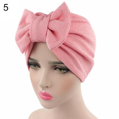 

Women Stretchy Turban Cancer Chemo Cap Bowknot Pleated Headwrap Hair Hjab Hat