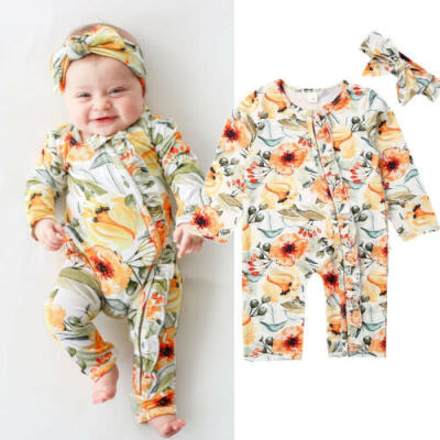 

Newborn Infant Baby Girl Romper Bodysuit Jumpsuit Outfit Clothes Set Headband US