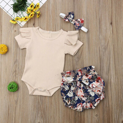 

Toddler Baby Girls Tops Romper Bodysuit Pants Shorts Headband Outfit Clothes Set