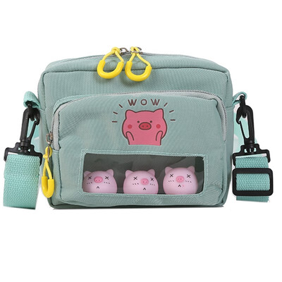 

Summer bag girl bag fashion canvas cartoon slant ins transparent bag ugly chick