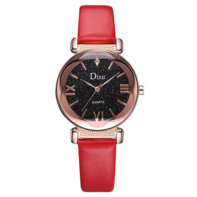 

DISU Luxury Womens Watches Starry Sky Dial Ladies Quartz Wristwatch Leather Strap Fashion Dress Gift Clock Reloj De Mujer