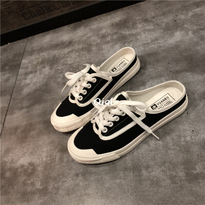 

2019 New Tide Shoes Student Canvas Shoes Children Summer Korean Lazy Shoes Female One Pedal&Half Shoes&Half Supports