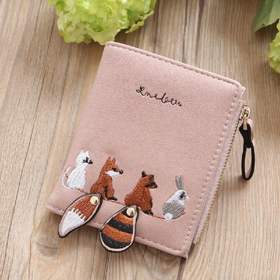 

Women Small Purse PU Leather Wallet Animal Embroidery Cute Card Cash Holder Girls Zipper Coin Purse