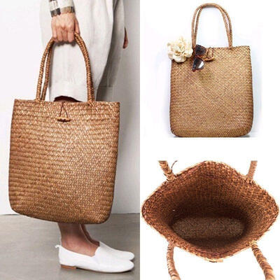 

Women Vintage Straw Tote Handbag Woven Shoulder Shopping Satchel Bag Handbag