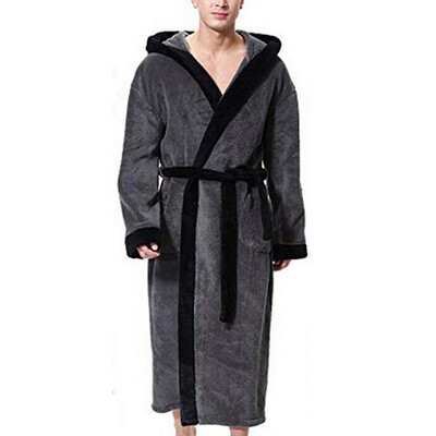 

Mens Dressing Gown Hooded Bathrobe Winter Fall Warm Bathrobe Nightwear Sleepwear