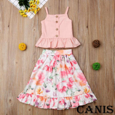 

US Toddler Kid Baby Girl Strap Blouse Tops Floral Skirt Dress Outfit Set Clothes