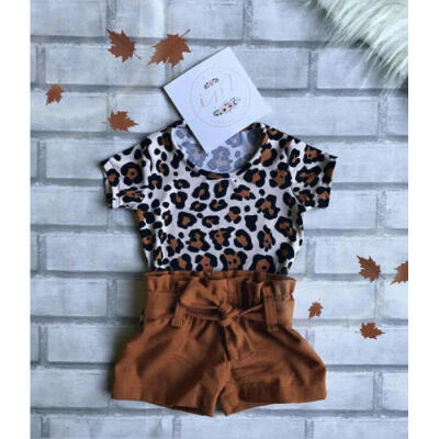 

UK Toddler Kids Baby Girl Infant Clothes Leopard Print T-shirt Tops Pants Outfit