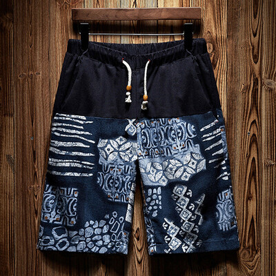 

Tailored Mens New Summer Casual Ethnic Style Printed Loose Cotton Hemp Beach Shorts Pant