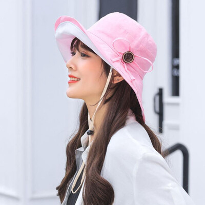 

New Beach Bow Hats For Women Hat Female Lady Bucket Hat Hat Summer Woman Wide Brim Anti-Uv Summer Sun Cap