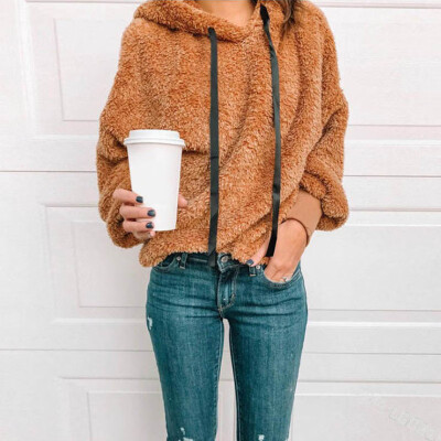 

2019 Womens Oversized Sherpa Coat Zipper Fuzzy Pullover Outwear With Pockets