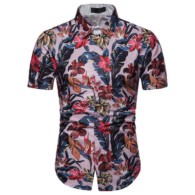 

Tailored Summer Casual Fashion Mens 3D Color Print Trend Color Short-sleeved Shirt Blouse