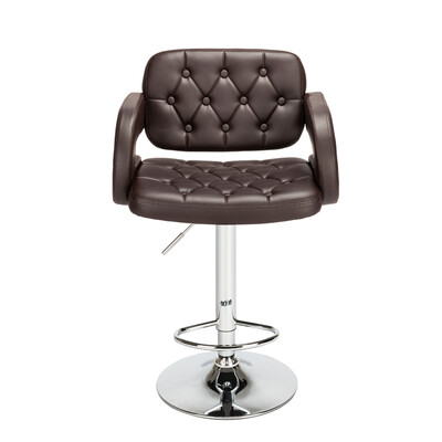 

Set Of 2 Bar Stools Adjustable Swivel With Disk Armrest Backrest Button Bar Stool
